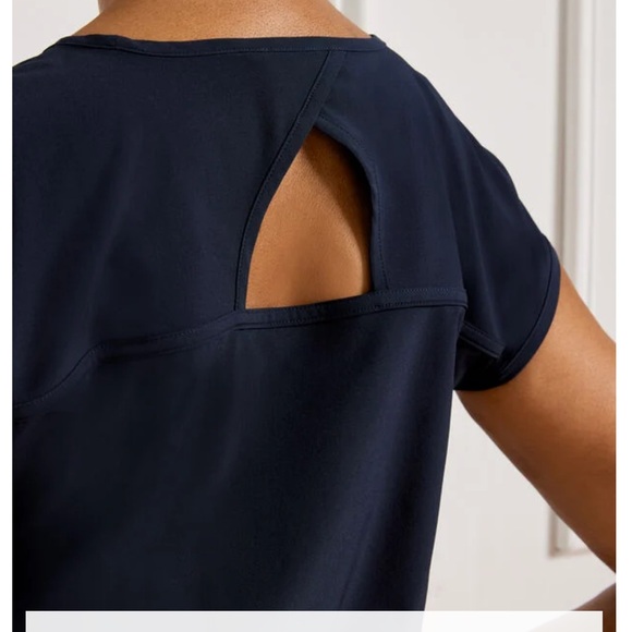 Talbots Lightweight Stretch Keyhole Back Solid Navy Blue Dress Cap Sleeve 2X - Picture 2 of 7